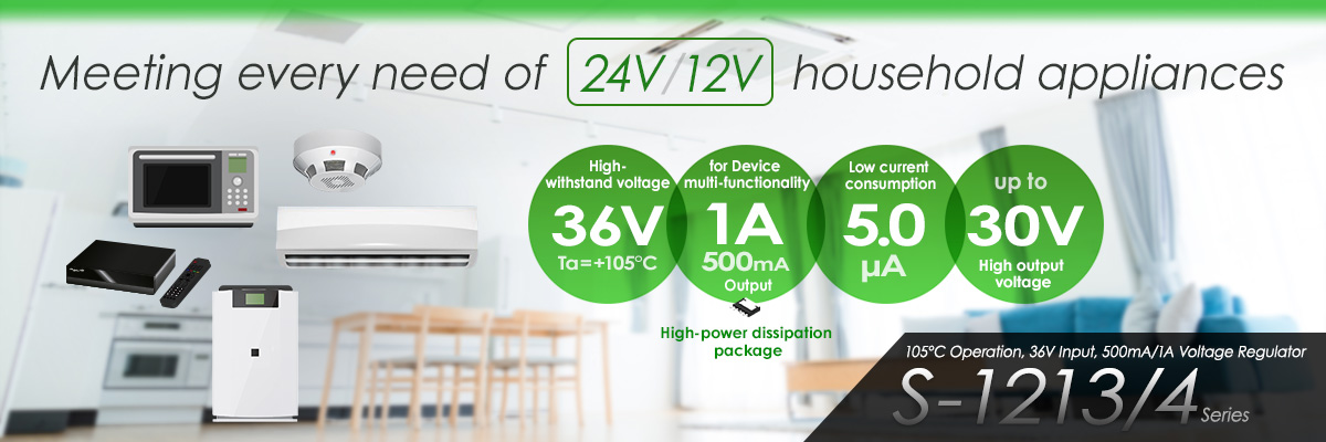 36V input, 105°C operation, 500mA/1A output, LDO regulator - S-1213/4 